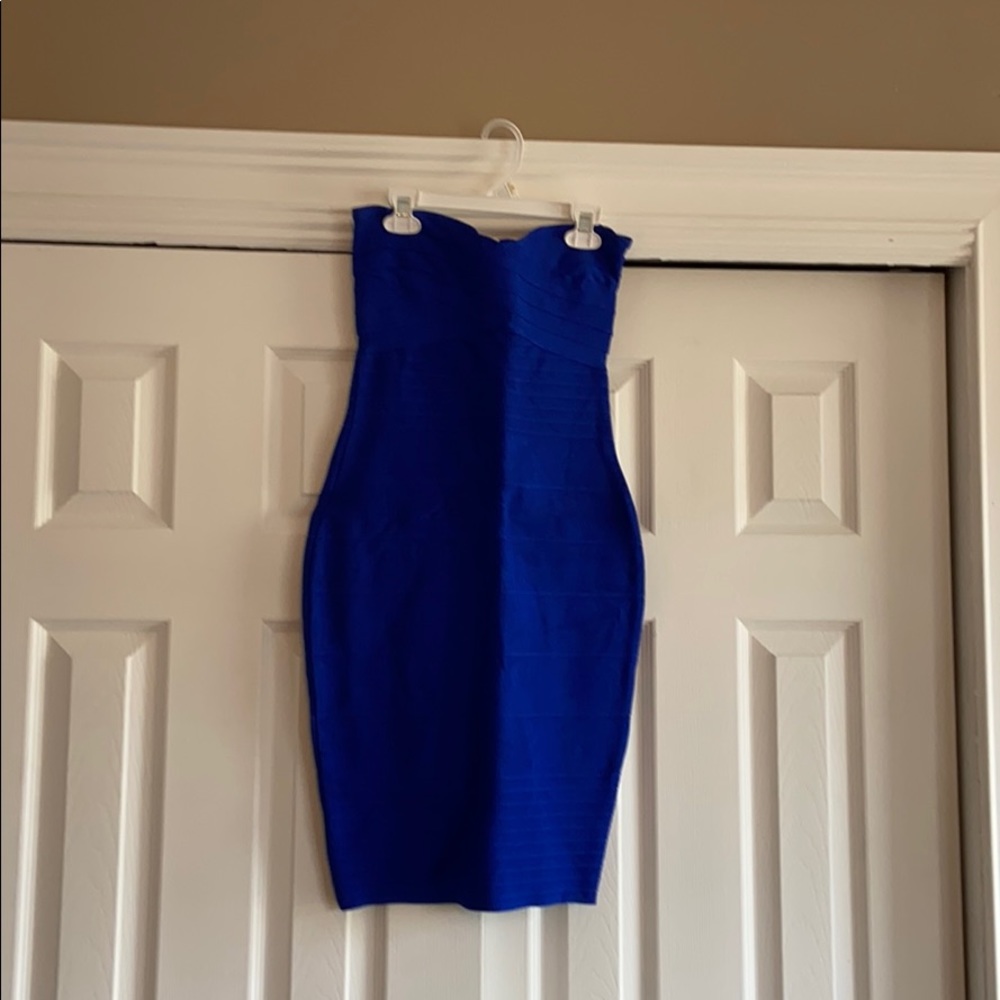 Electric blue strapless bandage dress